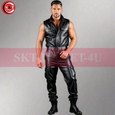 MACACÃO CARGO PRETO COURO MACIO REAL MASCULINO MACACÃO MACACÃO GERAL SEM MANGAS comprar usado  Enviando para Brazil