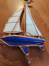 RARO Vintage Vitral Metal Veleiro Iate Barco Ornamento Vento Apanhador de Sol comprar usado  Enviando para Brazil