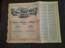 MINAS DE HIERRO DE ARDITURRI Acción TITULO 03.148 Oyarzun Guipúzcoa 1905   comprar usado  Enviando para Brazil