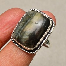 Usado, Anel de joias feito à mão de prata esterlina 925 com pedra preciosa olho de tigre de ferro tamanho 9 comprar usado  Enviando para Brazil