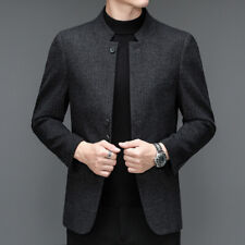 Blazer masculino terno de tweed jaqueta casaco colarinho mandarim peito único fino formal comprar usado  Enviando para Brazil