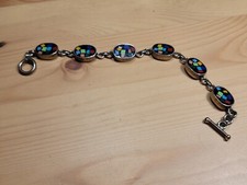 Pulseira de prata mexicana vintage pulseira de mosaico com incrustação de pedras joias 7" comprar usado  Enviando para Brazil