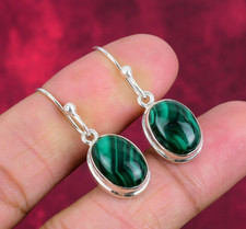 Hermosos pendientes de plata de ley 925 hechos a mano con piedras preciosas de malaquita joyería segunda mano  Embacar hacia Mexico