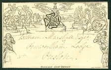 SG ME1 1840 1d Mulready arkusz listowy anulowany chrupiącym czarnym maltańskim... na sprzedaż  Wysyłka do Poland