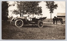 Cartão postal feminino e criança em carro antigo homem cavalo RPPC foto real c1904-1918 comprar usado  Enviando para Brazil