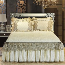 Roupa de cama acolchoada de renda de veludo colcha saia de cama fronhas capa de colchão grossa, usado comprar usado  Enviando para Brazil