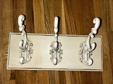 RÚSTICO 3 GANCHOS RACK Madeira MDF Creme Cottage Chic French Country 13,5” L x 5” A comprar usado  Enviando para Brazil