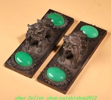 Par de peso de papel antigo da dinastia chinesa bronze incrustado pedras preciosas Feng Shui dragão leão comprar usado  Enviando para Brazil