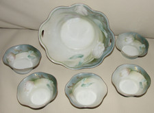 5 RS PRUSSIA porcelana pintada à mão ABERTAS ADEGAS DE SAL flores de lírio branco + tigela comprar usado  Enviando para Brazil