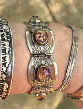 PULSEIRA PAINEL PRATA ESTERLINA VINTAGE MÉXICO folha de vidro opala fecho comprar usado  Enviando para Brazil