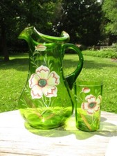 JARRO DE VIDRO ARTE VERDE VITORIANA LIMONADA JARRO E COPO ESMALTE BLUSH DOGWOOD comprar usado  Enviando para Brazil