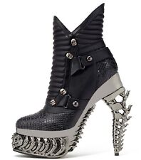 Bota Hades NAGA Preta Vegana Couro de Cobra 5" Gunmetal ABS Salto Espinhal Zíper 6-12 comprar usado  Enviando para Brazil