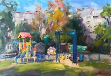 Usado, Pintura a óleo parque infantil no quintal Kuzeminsky N. arte decorativa nAAA2055 comprar usado  Enviando para Brazil