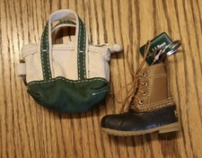 Chaveiro vintage LL Bean mini barco e bolsa tote verde e pato bota de chuva comprar usado  Enviando para Brazil