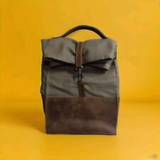 Lancheira Hide And Drink: lona encerada e couro marrom: bolsa isolada: trabalho: comprar usado  Enviando para Brazil