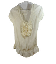 Blusa Abercrombie & Fitch branca com babado transparente tamanho P manga gorro feminina comprar usado  Enviando para Brazil