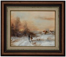 Herbert Pickenhagen (1920) - Scena zachodu słońca zimowego, obraz olejny z ramą, używany na sprzedaż Herbert Pickenhagen (1920) - Scena zachodu słońca zimowego, obraz olejny z ramą, używany na sprzedaż  PL