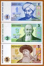 ZESTAW Kazachstan, 1;3;5 tenge, 1993 Picks 7-8-9, PIERWSZE NIEZALEŻNE WYDANIE, UNC na sprzedaż  Wysyłka do Poland