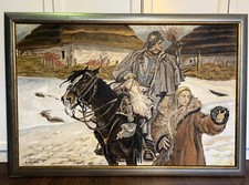 Obraz olejny - Ranny kirasjer i dziewczyna – reprodukcja Wojciecha Kossaka, używany na sprzedaż  PL