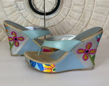 Usado, Sandálias tanga Via Uno azul multicolorida com miçangas tamanho EUA 8 EUR 39 comprar usado  Enviando para Brazil