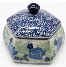 Caixa de bugigangas de cerâmica polonesa feita à mão porcelana fina polonesa marcada JK 43 4” comprar usado  Enviando para Brazil