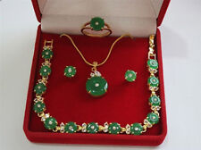Juego de joyas collar colgante de jade verde chapado en oro de 18 quilates segunda mano  Embacar hacia Mexico