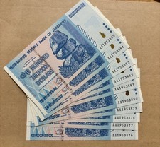 10 SZTUK x 100% AUTENTYCZNE ZIMBABWE 100 BILIONÓW DOLARÓW, UNC + COA na sprzedaż  Wysyłka do Poland