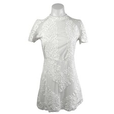 Mini vestido glamouroso branco renda gola simulada manga curta transparente linha A tamanho M comprar usado  Enviando para Brazil