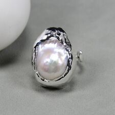 Anillo de perlas Keshi blancas cultivadas enchapadas en color plata 925 anillos de perlas barrocas segunda mano  Embacar hacia Argentina