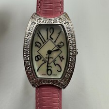 Relógio Avon Feminino Tom Prata Pavê Bling Estojo Pulseira de Couro Rosa Nova Bateria 9" comprar usado  Enviando para Brazil
