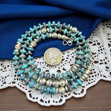 Usado, Colar de contas de banco turquesa teia de aranha pérola esterlina NAVAJO prata vintage 20" comprar usado  Enviando para Brazil
