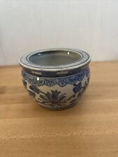 Maceta vintage pequeña llave griega azul y blanco floral azul y blanco segunda mano  Embacar hacia Mexico