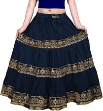 Saia Rajasthani Étnica Tradicional Estampa Dourada Largada Feminina Azul Marinho Tamanho Livre  comprar usado  Enviando para Brazil
