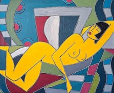 KLEYMAN  Superbe Tableau 73x60 "Nu cubiste allongée sur le sofa" Direct Artiste na sprzedaż  Wysyłka do Poland