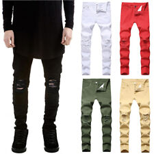 Calça jeans masculina jeans rasgada elástica magra casual desgastada slim fit comprar usado  Enviando para Brazil