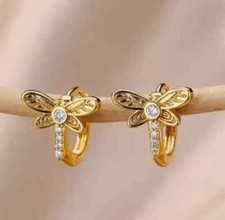 Brincos de argola de borboleta de diamante simulado corte redondo 1 quilate folheados a ouro amarelo 14k comprar usado  Enviando para Brazil