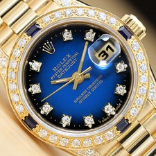 RELÓGIO ROLEX LADIES PRESIDENT FACTORY MOSTRADOR DE DIAMANTE MOLDURA DE SAFIRA OURO AMARELO 18K comprar usado  Enviando para Brazil