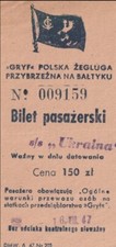 Ticket "Gryf" Küstenschifffahrt auf der Ostsee s/ s Ukraina Polen 1947 na sprzedaż  PL