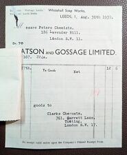 1939 Watson and Gossage Ltd, Fabricantes de Saboneteira, Whitehall Soap Works Fatura Leeds comprar usado  Enviando para Brazil