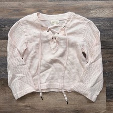 Blusa Anthropologie de tecido e pedra com cadarço rosa claro manga sino enrugada pequena comprar usado  Enviando para Brazil