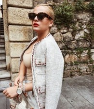 ZARA NOVO BLAZER DE TWEED ECRU BRONZEADO COM ACABAMENTOS TAMANHO S REF 8741/020. comprar usado  Enviando para Brazil