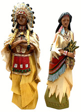 Pareja de figuras de decoración cubista de indios nativos americanos de acción de gracias segunda mano  Embacar hacia Mexico