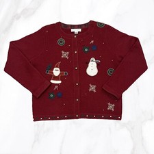 Cardigã de Natal casual canto vermelho 100% lã feltrado aplique, tamanho G comprar usado  Enviando para Brazil