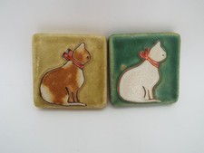 Par de azulejos Pewabic Pottery Detroit Cat 2,75" comprar usado  Enviando para Brazil