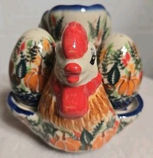 Suporte raro de sal e pimenta para ovo de galinha galo de cerâmica polonesa Kalich... comprar usado  Enviando para Brazil
