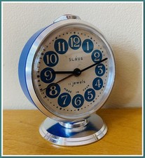 Relógio despertador vintage 1980 soviético "eslava" azul, URSS — clássico mecânico #8725 comprar usado  Enviando para Brazil