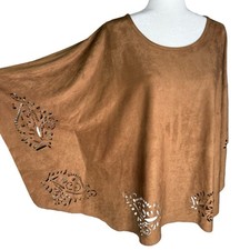 Poncho novo sem etiquetas Chico's G/XL camurça sintética perfurada corte a laser tamanho grande boho cigano, usado comprar usado  Enviando para Brazil