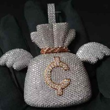 Bolsa de dinheiro com pingente de asas personalizada prata 925 3 quilates redonda moissanita real comprar usado  Enviando para Brazil