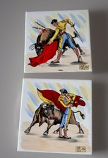 Espanha Matador Azulejos Pintados Kreisler Madrid 6" X 6" Viagem de Touradas Lote Antigo 2 comprar usado  Enviando para Brazil