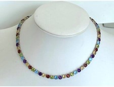Colar de tênis redondo de várias pedras preciosas platina sobre prata esterlina 925 16 polegadas comprar usado  Enviando para Brazil